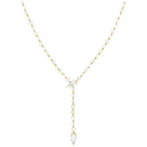 Gold She's Arrived Lariat Necklace in White Diamondettes