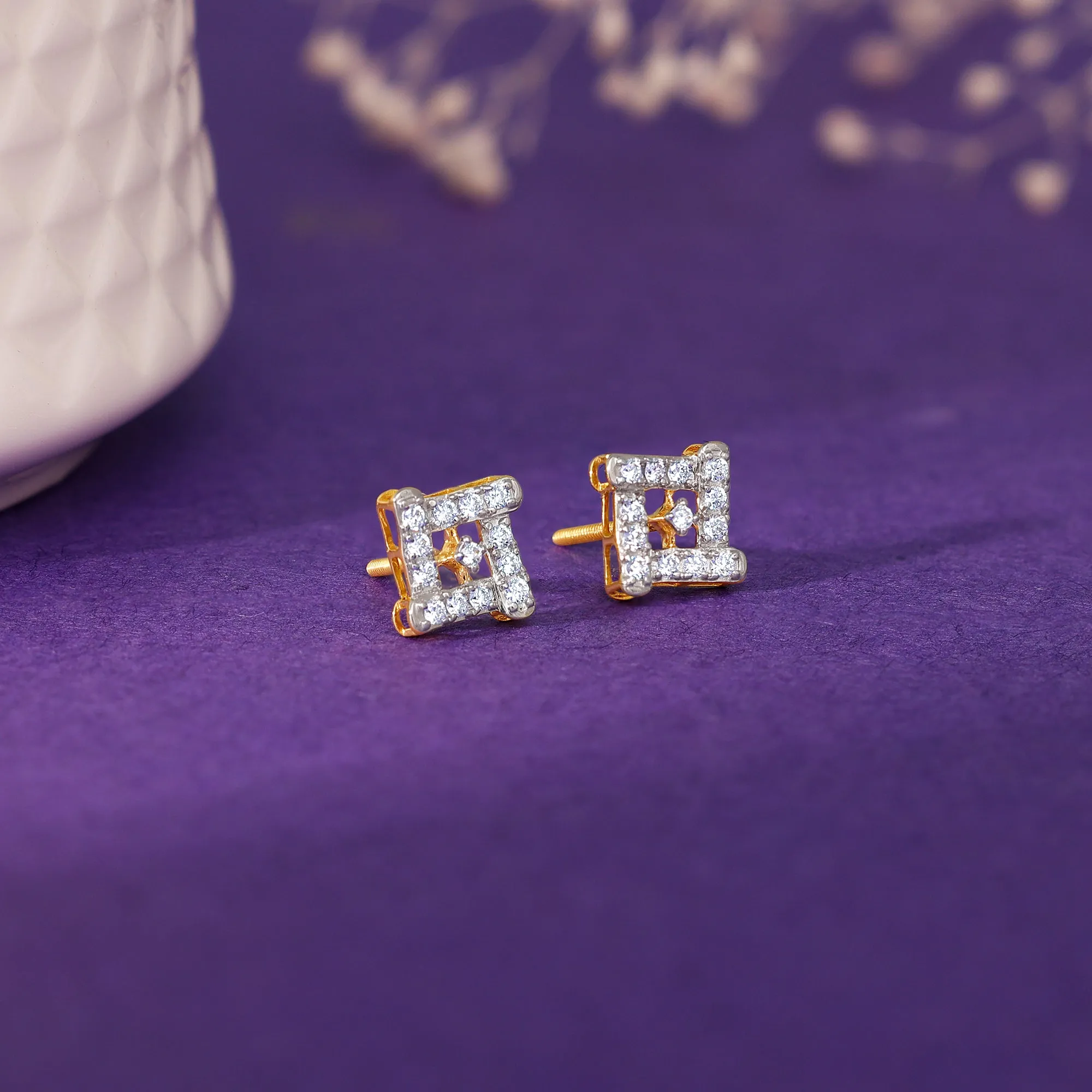 Gold Square Sensation Diamond Studs Giva