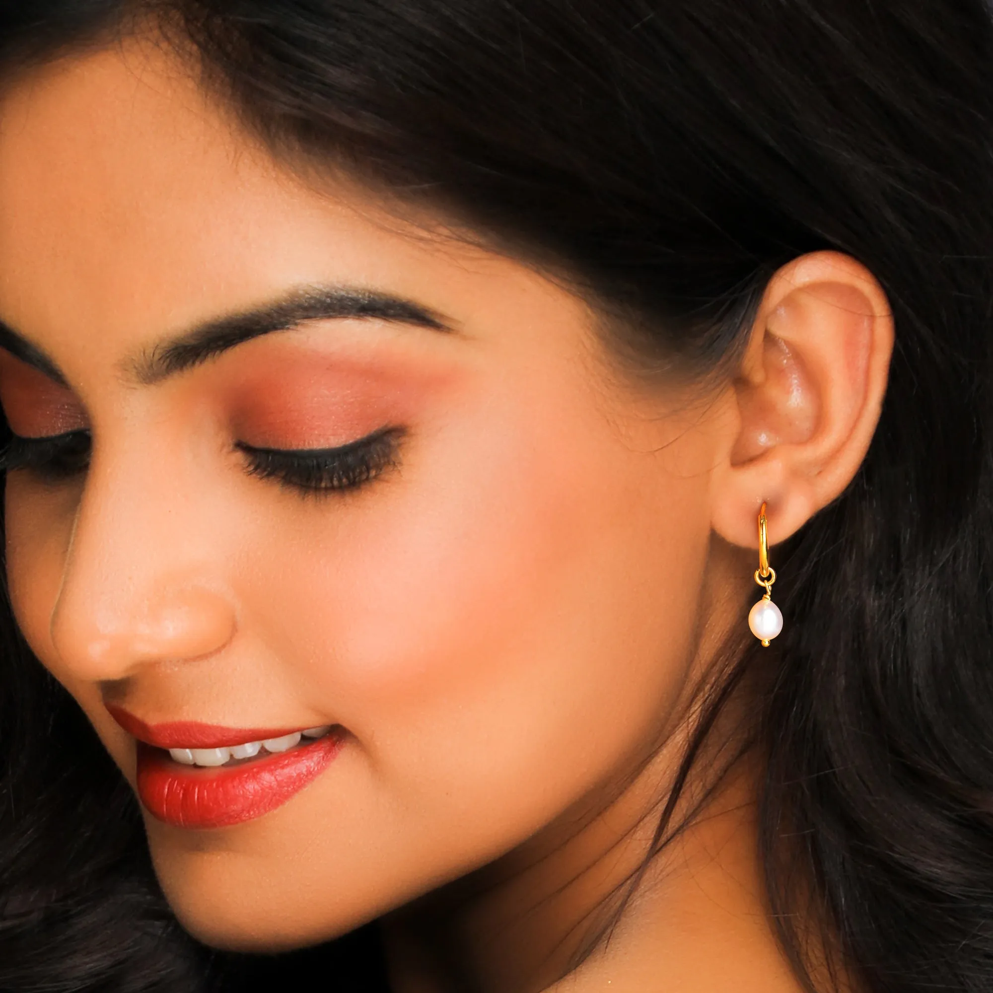 Golden Pearl Drop Hoops Giva