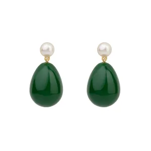 Green Mini Drop Gold Plated Earrings