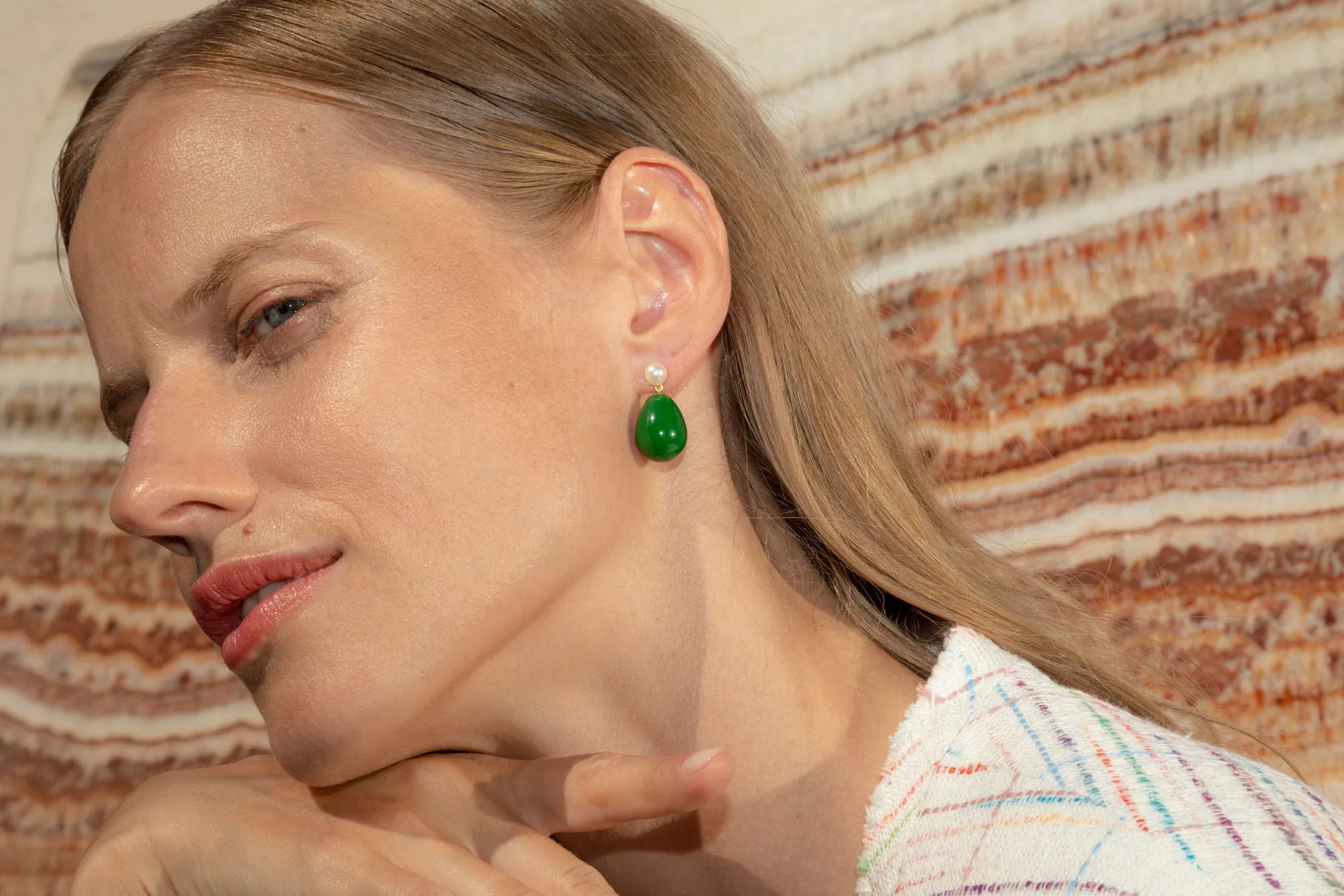 Green Mini Drop Gold Plated Earrings