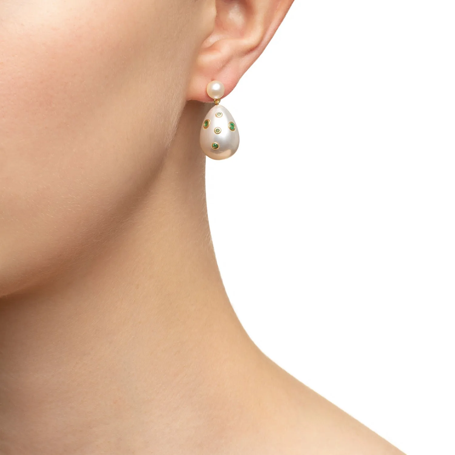 Green Mini Drop Gold Plated Earrings