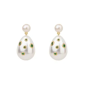 Green Mini Drop Gold Plated Earrings