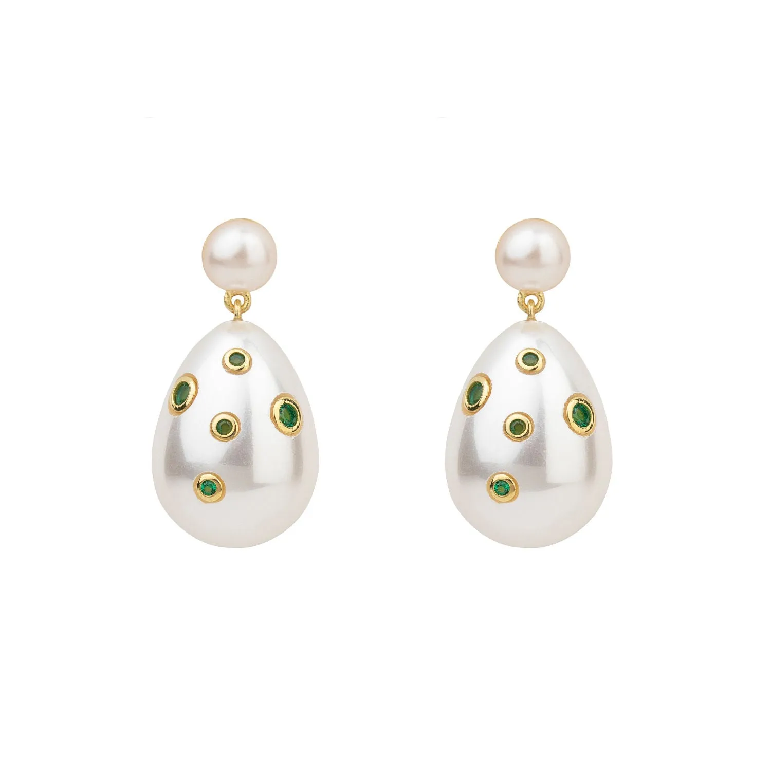 Green Mini Drop Gold Plated Earrings