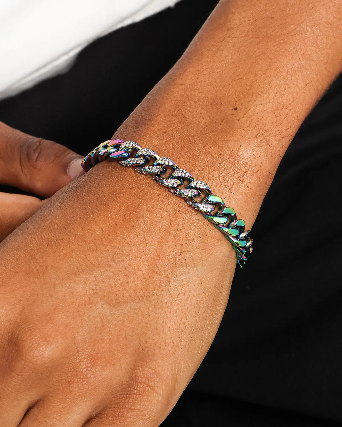 Guess Mainline 4DC 8mm Curb Chain Bracelet Iridescent