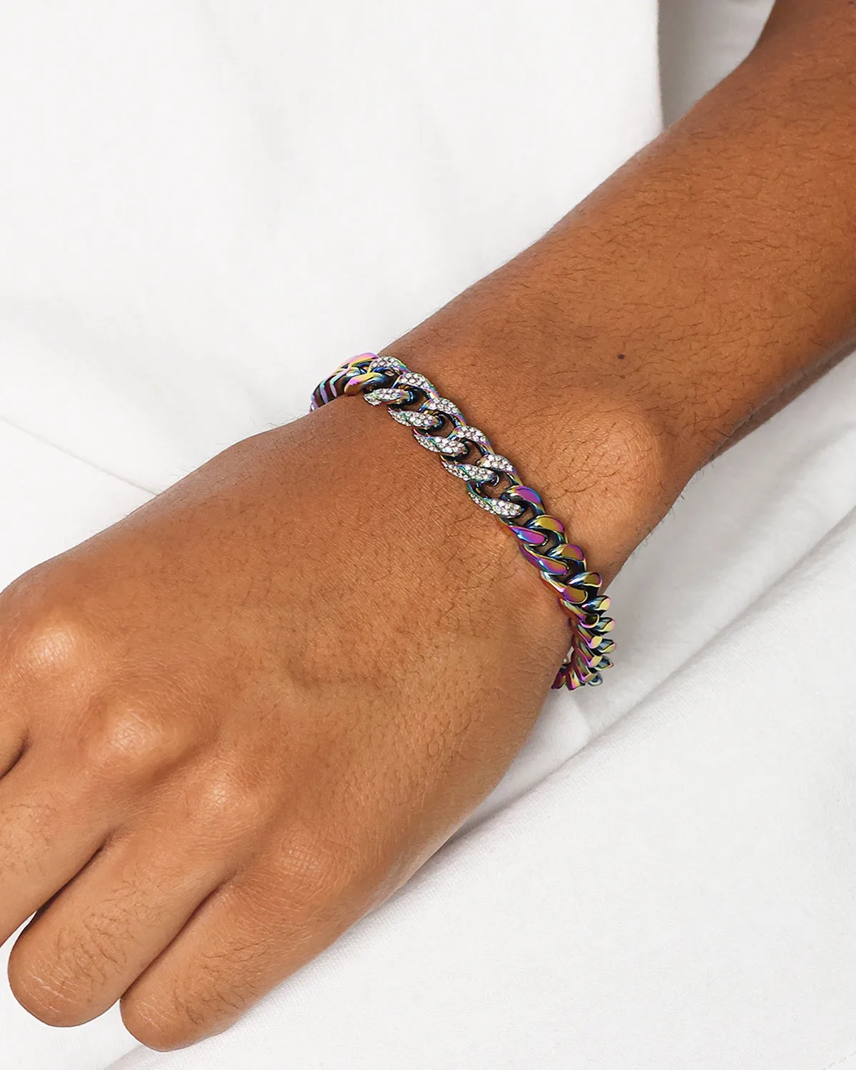 Guess Mainline 4DC 8mm Curb Chain Bracelet Iridescent