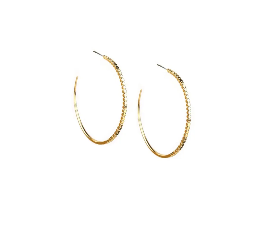 Half Beaded Post Hoop ~ Gold