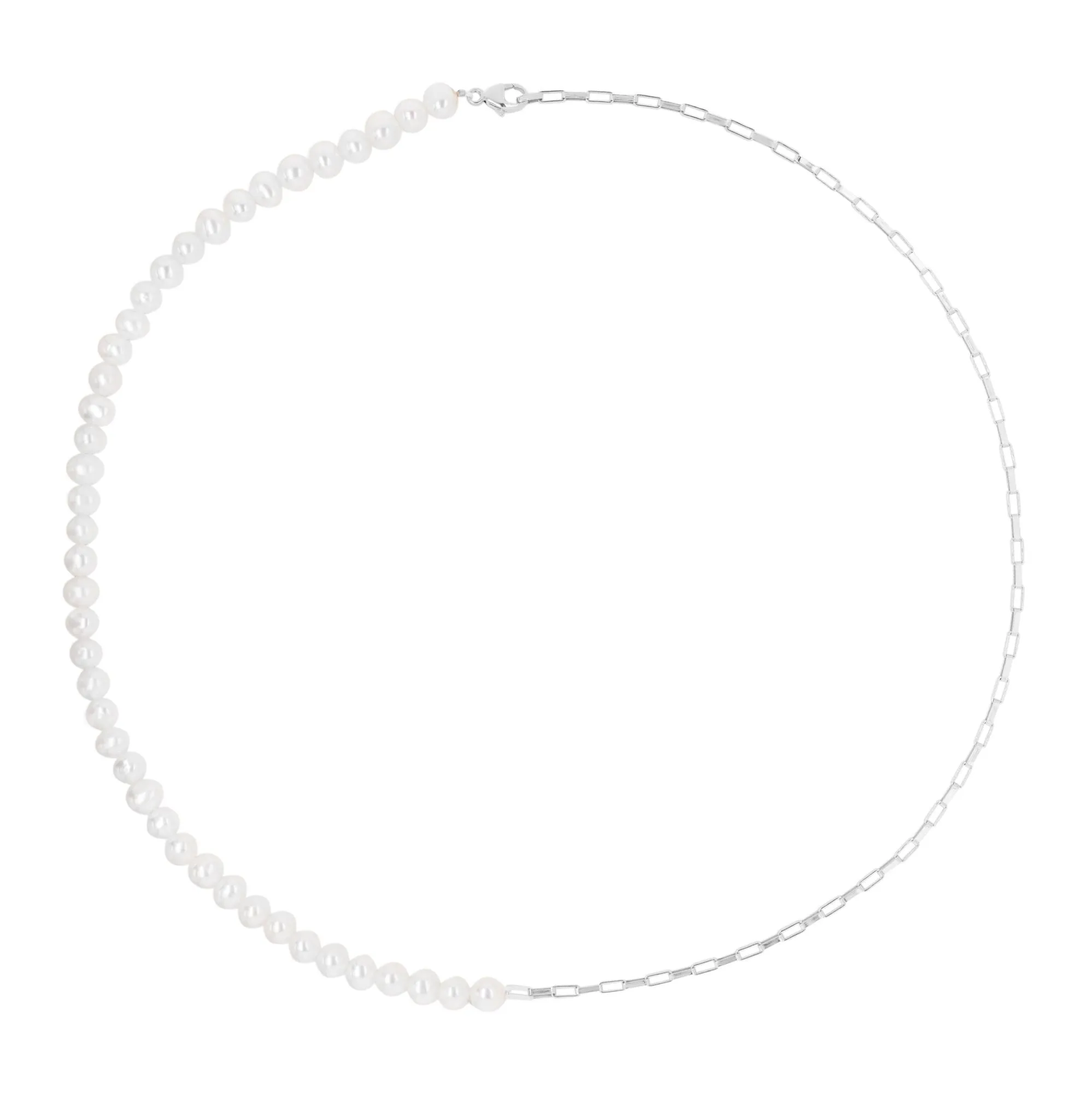 Half Pearls Silver Necklace w. Pearl