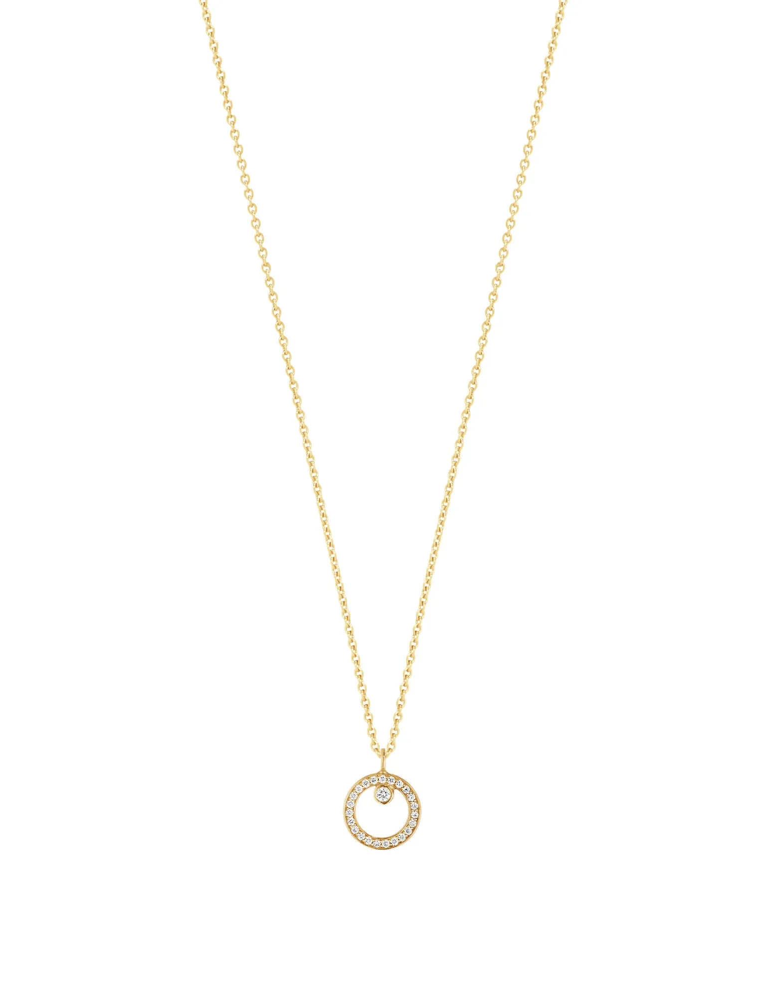 Halo 18K Gold Necklace w. Diamonds 0.06 ct