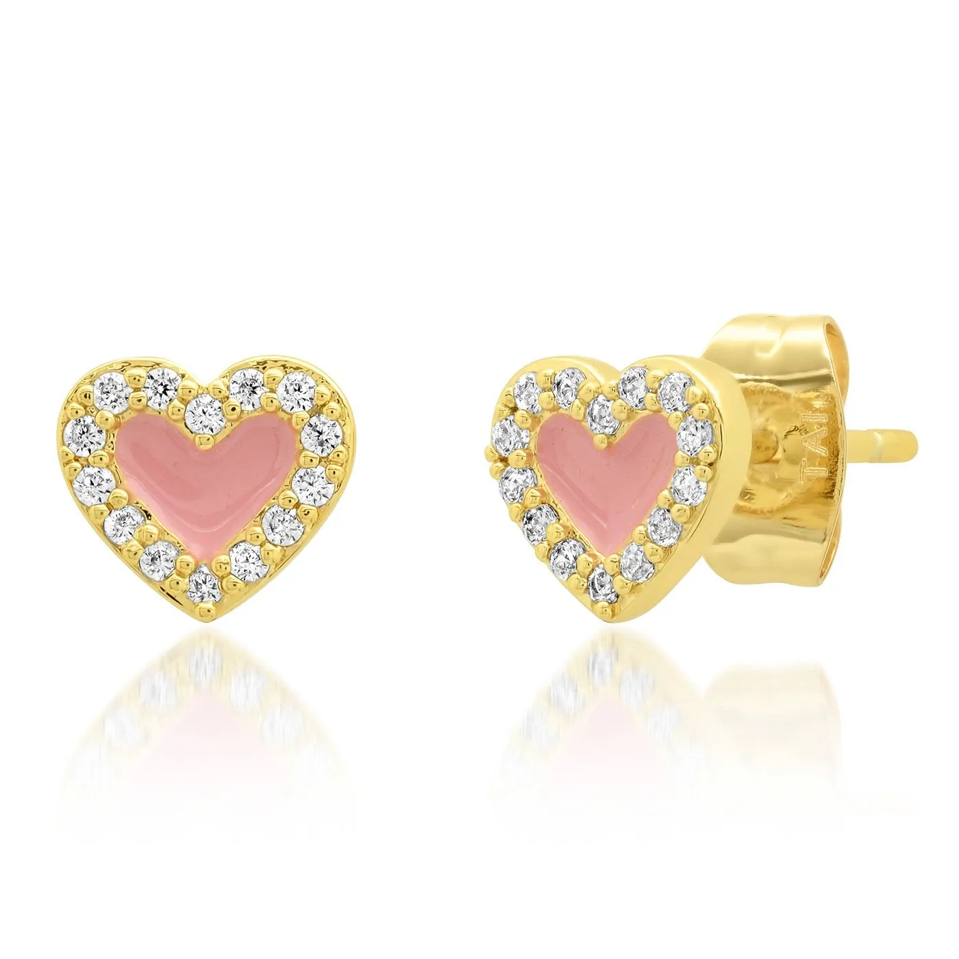 Heart-Shaped Enamel & Cz Studs
