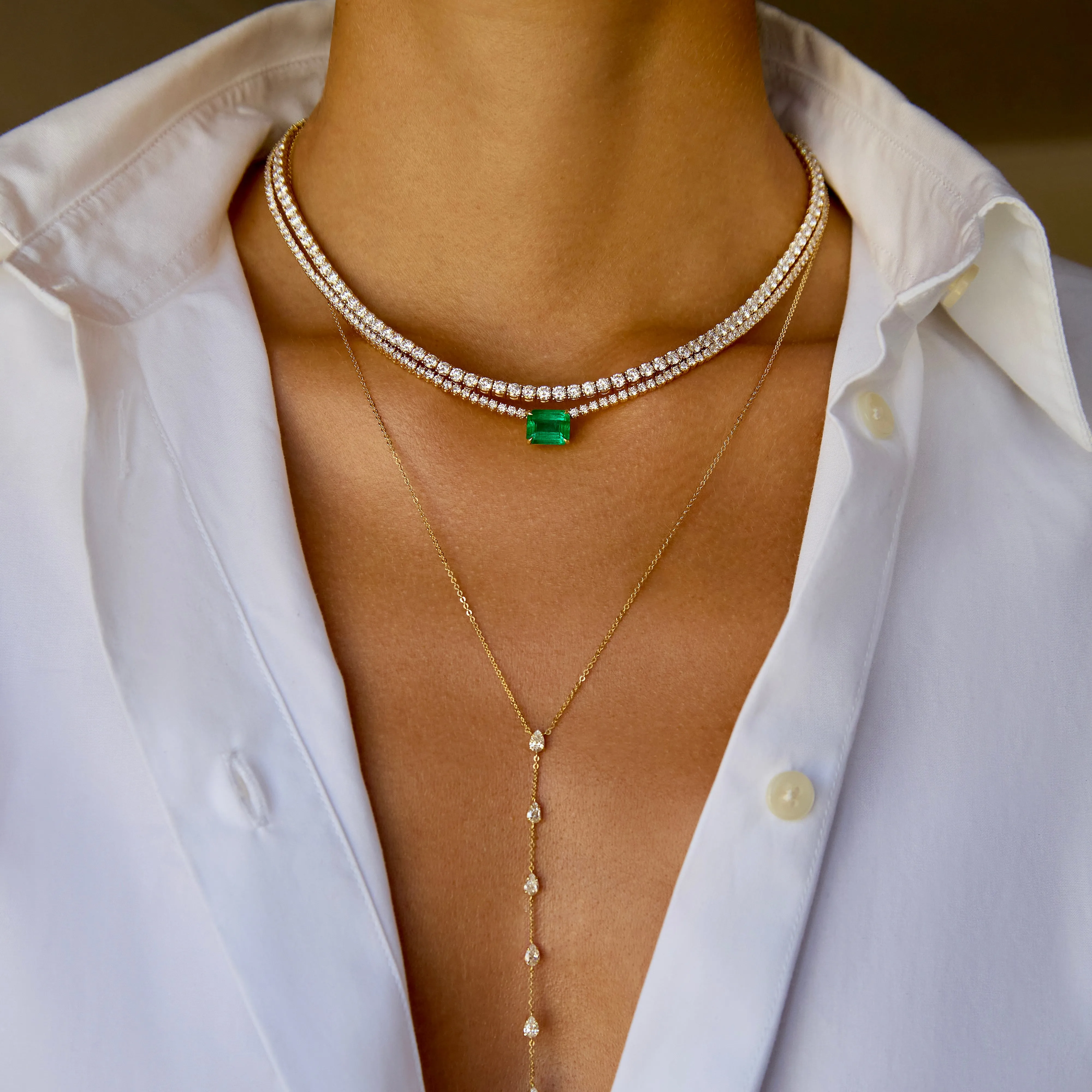 HEPBURN CHOKER WITH EMERALD CUT EMERALD CENTER Anita Ko