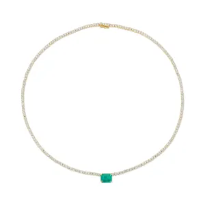 HEPBURN CHOKER WITH EMERALD CUT EMERALD CENTER Anita Ko