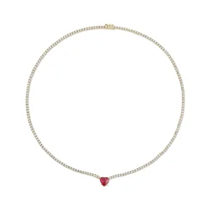 HEPBURN CHOKER WITH RUBY HEART CENTER Anita Ko