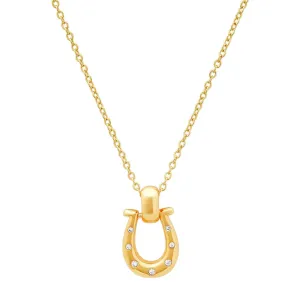 Horseshoe Necklace with Embedded CZ Stones ~ Gold