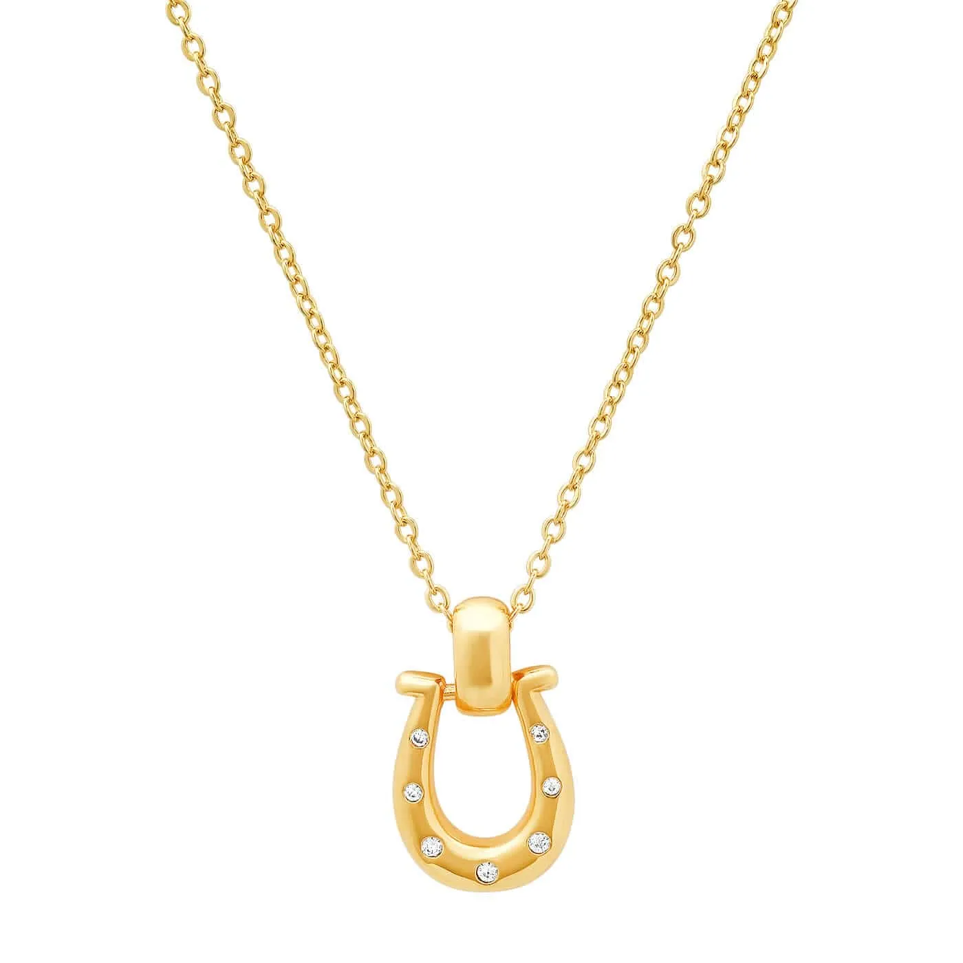 Horseshoe Necklace with Embedded CZ Stones ~ Gold