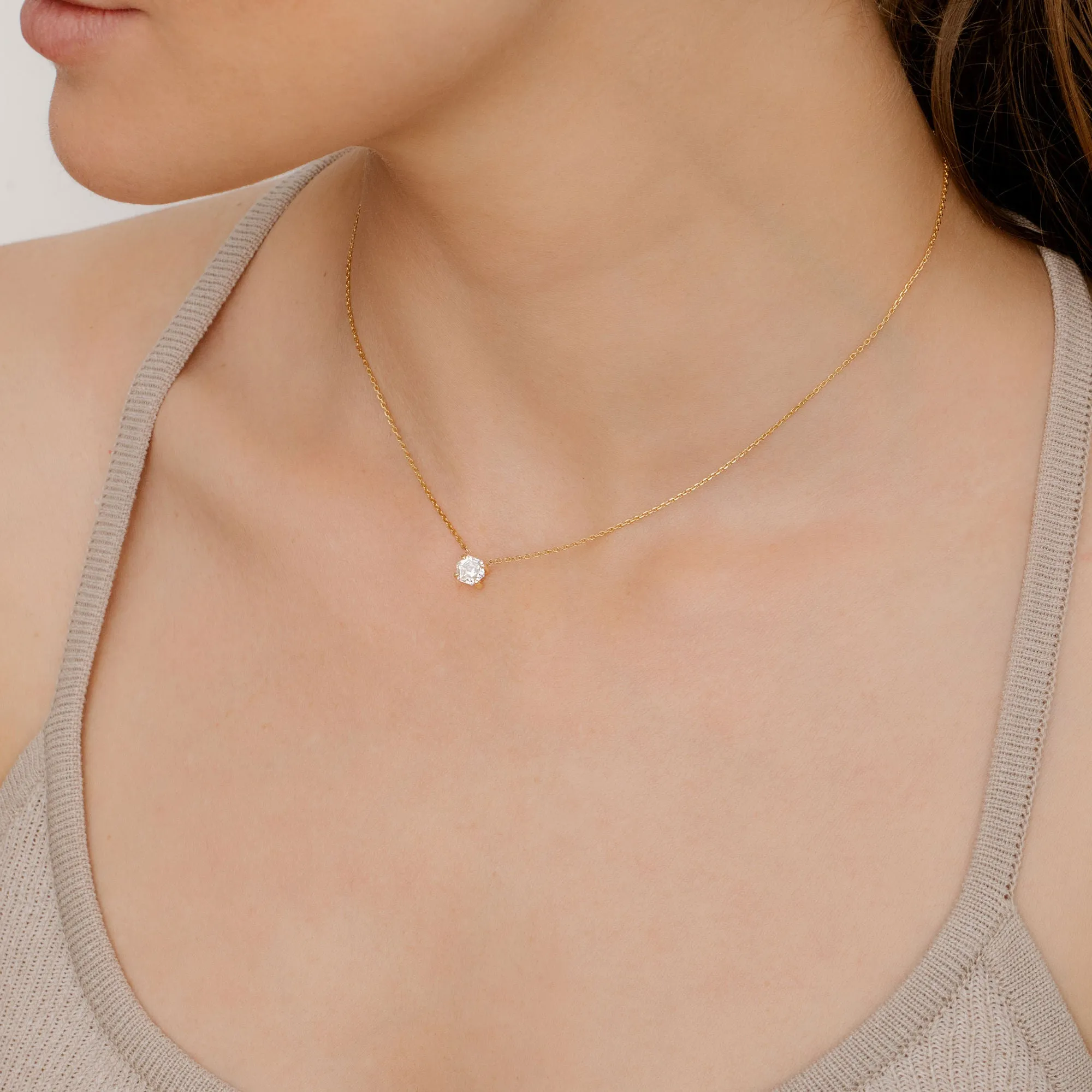 Iconic Hexagon 14K Gold Necklace w. Lab-Grown Diamonds, 0.75 ct.