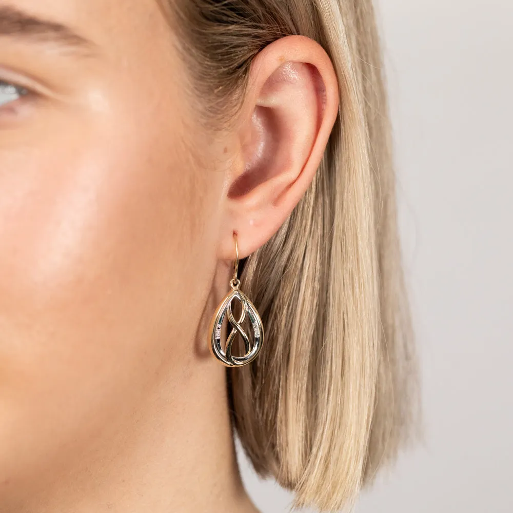Infinity in Oval Shaped Drop Diamond Earrings in 9ct Yellow Gold Shiels