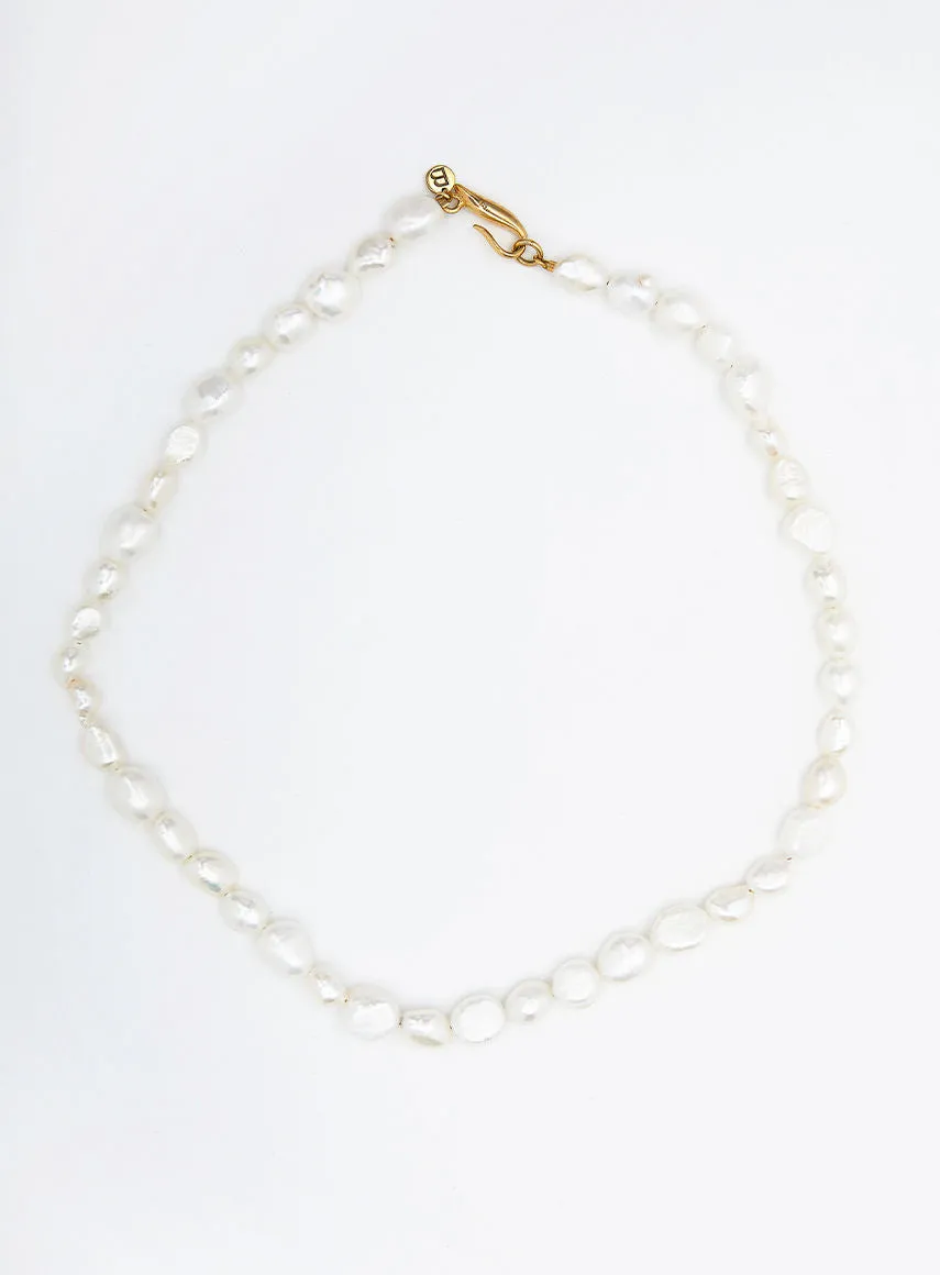 Irregular Pearls 14K Gold Plated Necklace w. Pearl