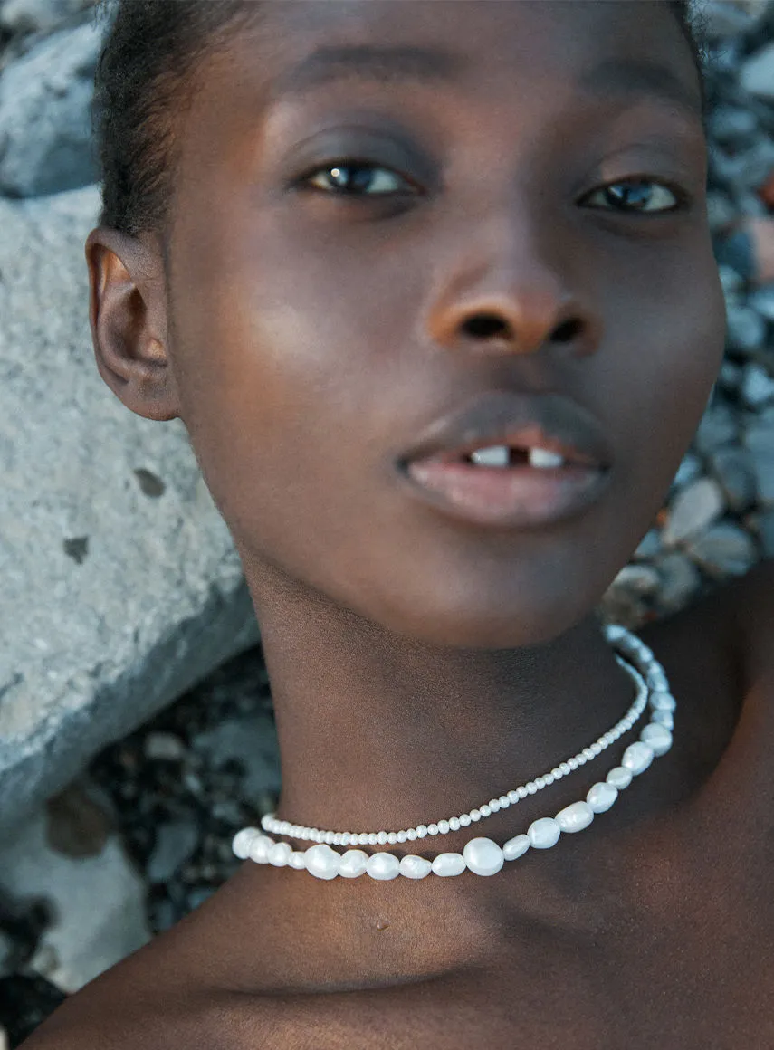 Irregular Pearls 14K Gold Plated Necklace w. Pearl