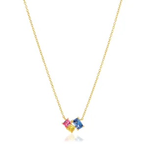 Ivrea Three 18K Gold Plated Necklace w. Mixed Colors Zirconias