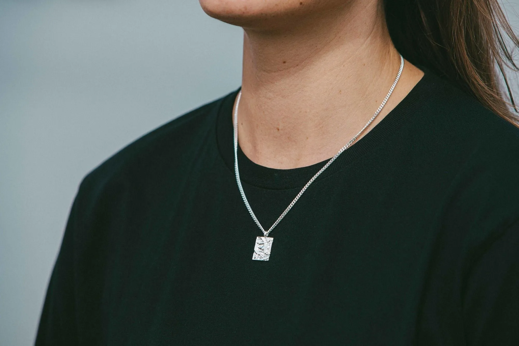 IX Rustic Square Silver Pendant