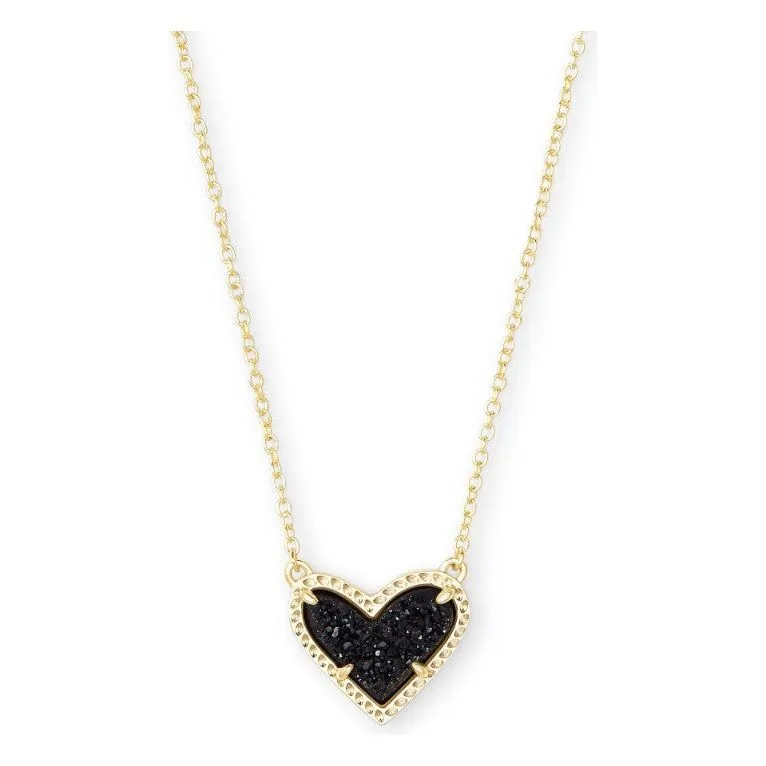 Kendra Scott Ari Heart Gold Necklace in Black Drusy