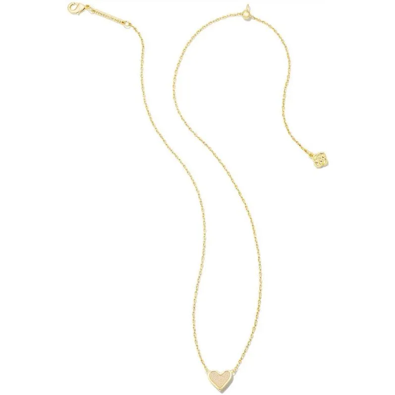 Kendra Scott Ari Heart Gold Necklace in Iridescent Drusy