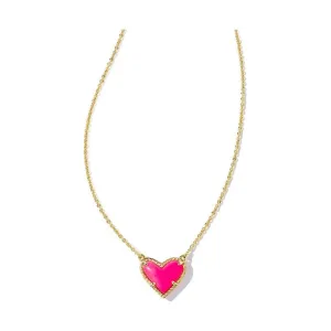 Kendra Scott Ari Heart Gold Necklace in Neon Pink Magnesite