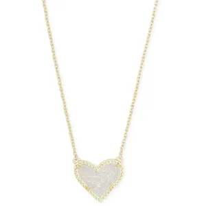 Kendra Scott Ari Heart Gold Pendant Necklace In Iridescent Drusy