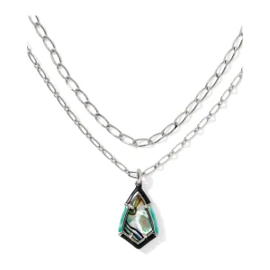 Kendra Scott Camry Silver Enamel Frame Multi Strand Necklace in Abalone Shell