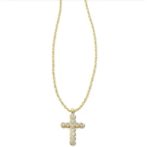 Kendra Scott Gold Cross Crystal Necklace in White Crystal