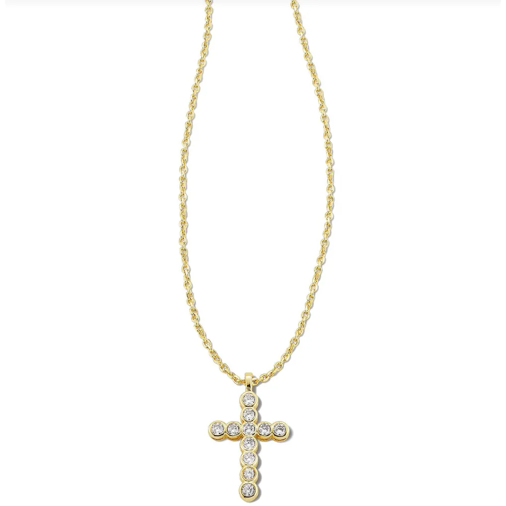 Kendra Scott Gold Cross Crystal Necklace in White Crystal