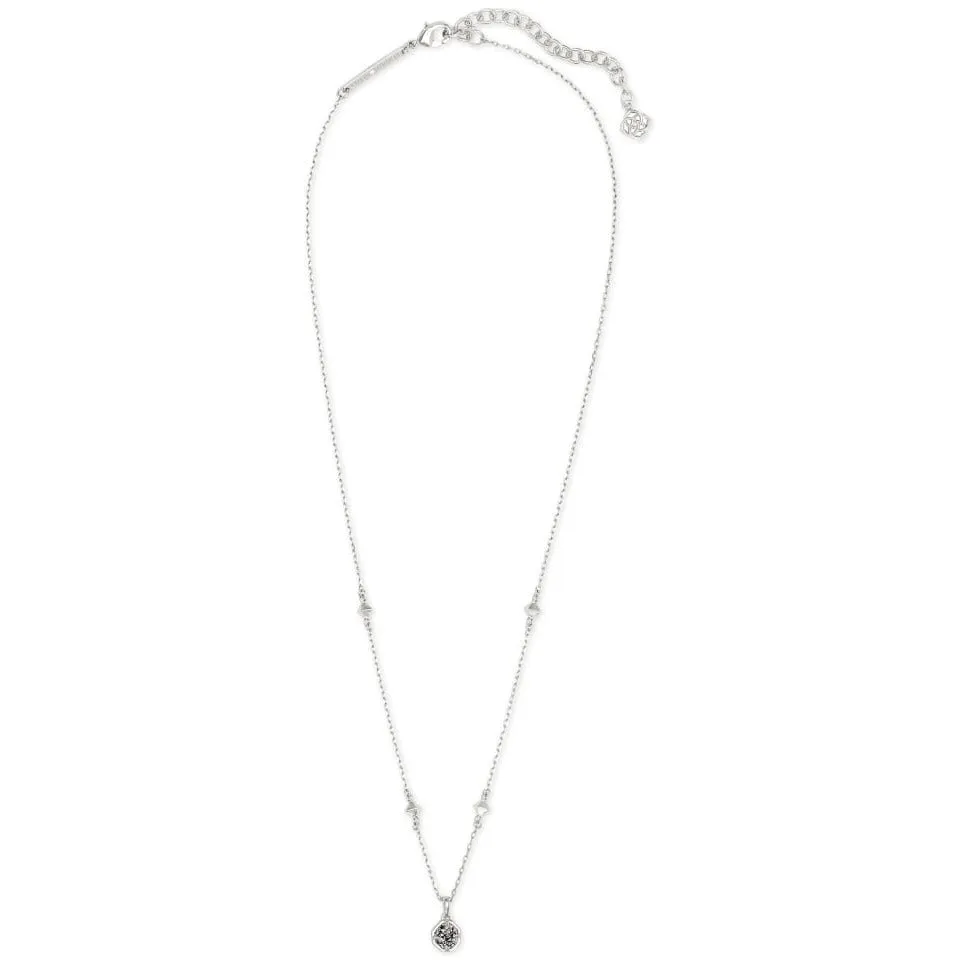 Kendra Scott Nola Short Pendant Necklace in Rhodium Metal with Platinum Drusy