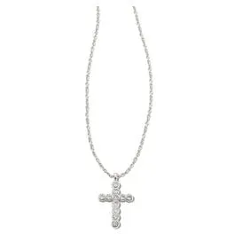 Kendra Scott Silver Cross Crystal Necklace in White Crystal
