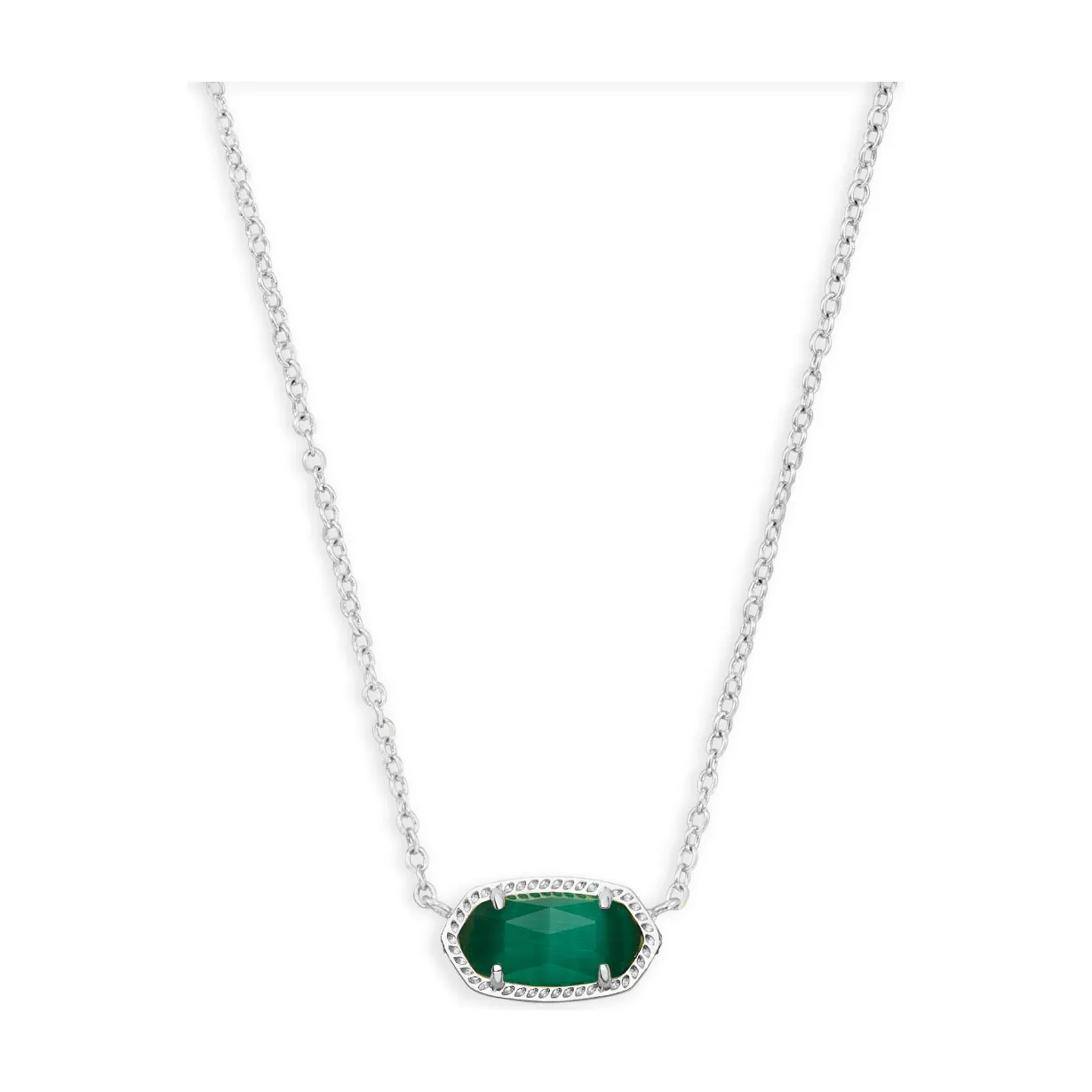 Kendra Scott Silver Elisa Necklace in Emerald Cats Eye