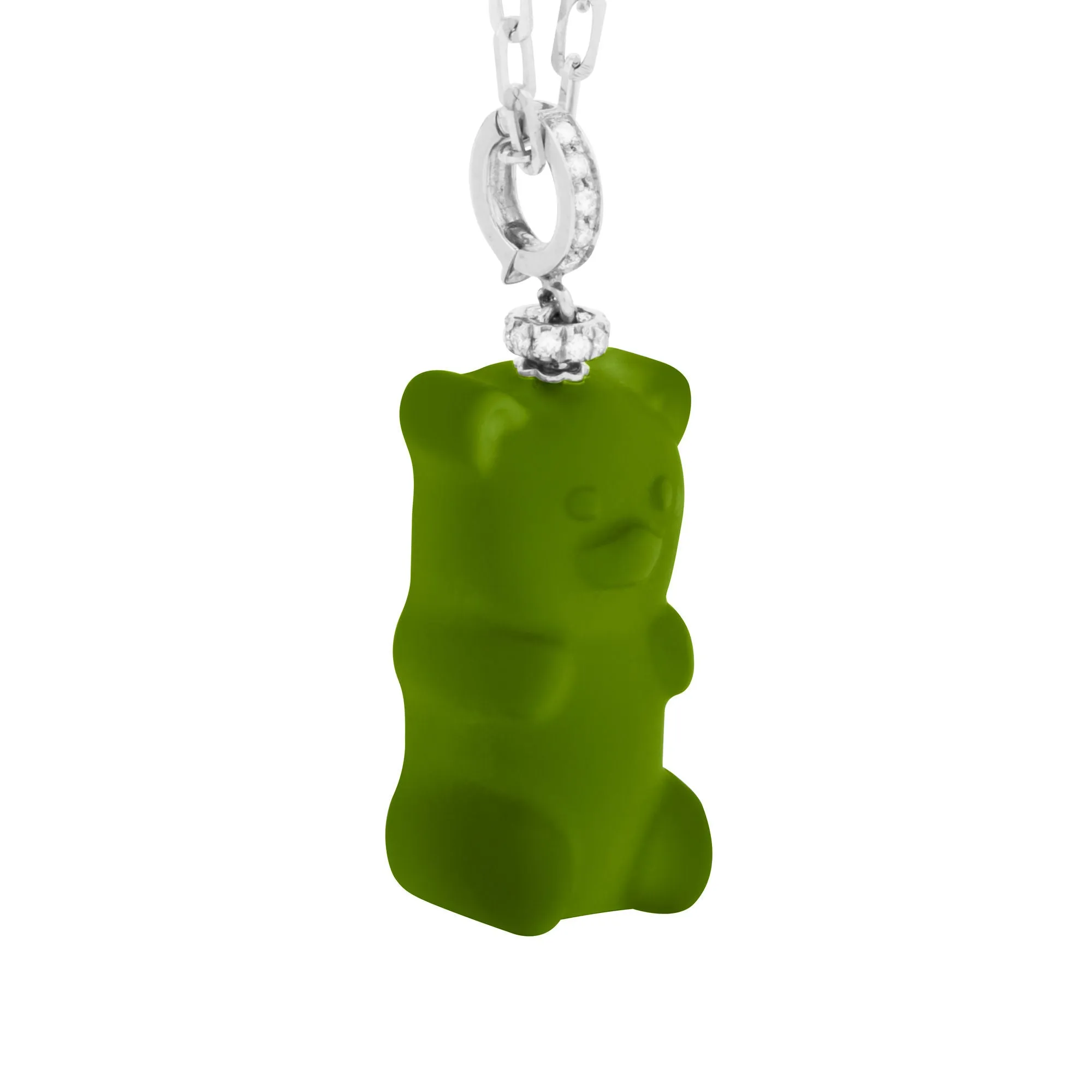 Kiwi Gemmy Bear 18K Whitegold Necklace w. Diamonds & Crystal