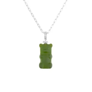 Kiwi Gemmy Bear 18K Whitegold Necklace w. Diamonds & Crystal