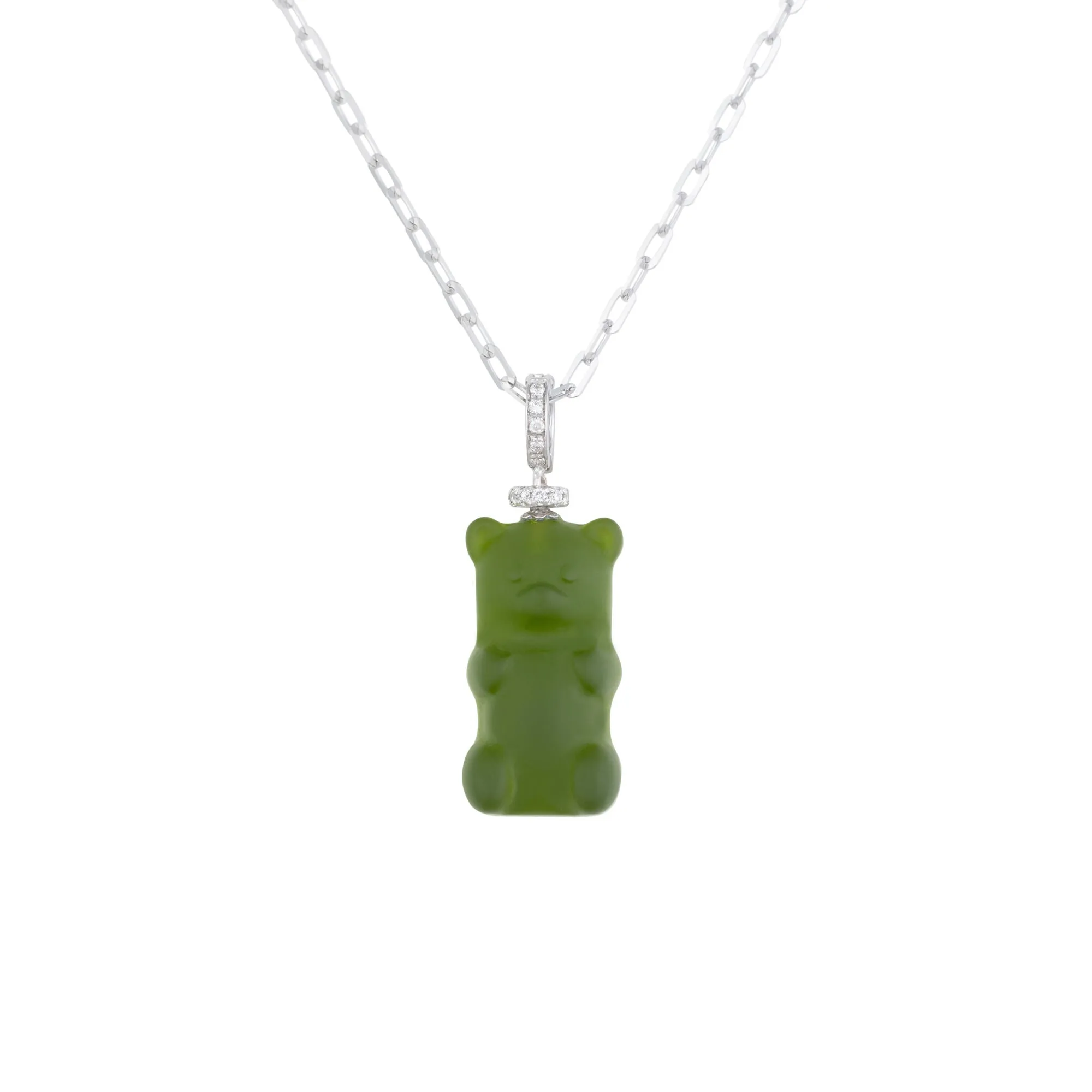 Kiwi Gemmy Bear 18K Whitegold Necklace w. Diamonds & Crystal