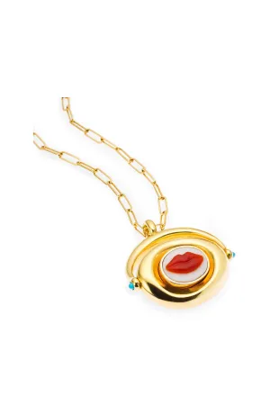 Lady is a Tramp Flip 18K Gold Necklace w. Agate & Turquoise