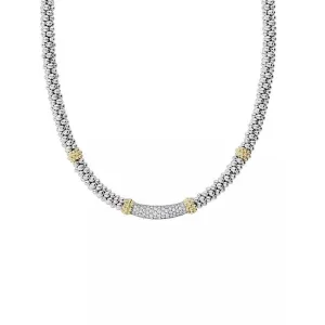 Lagos 18K and Sterling Silver 16" Caviar Lux Diamond Station Necklace