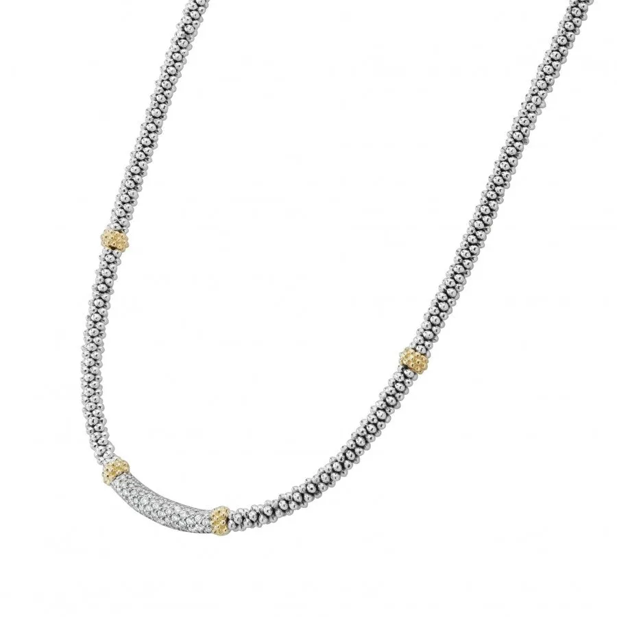 Lagos 18K and Sterling Silver 16" Caviar Lux Diamond Station Necklace
