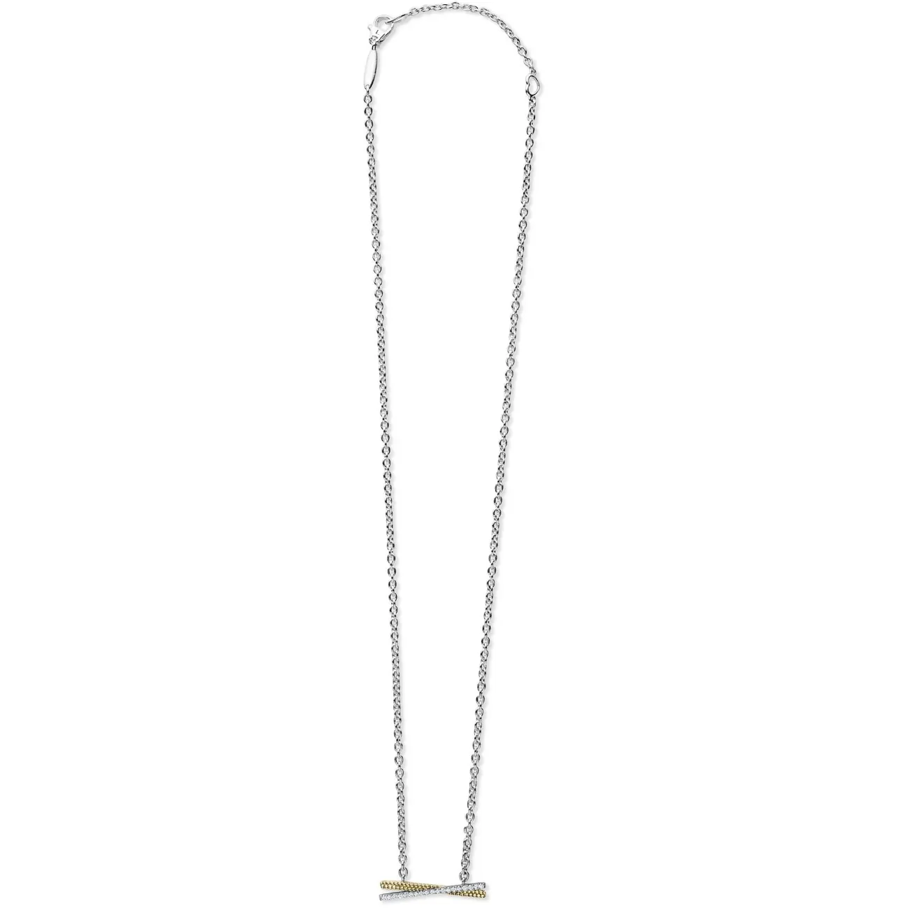 Lagos 18K and Sterling Silver Caviar Lux Diamond X Station Necklace