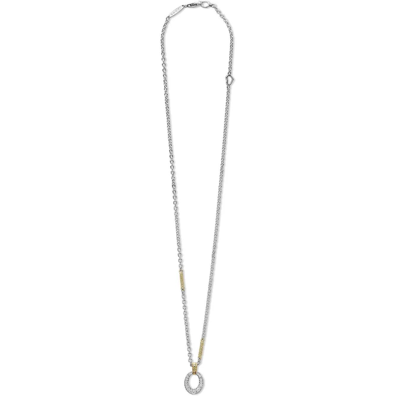Lagos 18K and Sterling Silver Caviar Lux Oval Drop Station Necklace