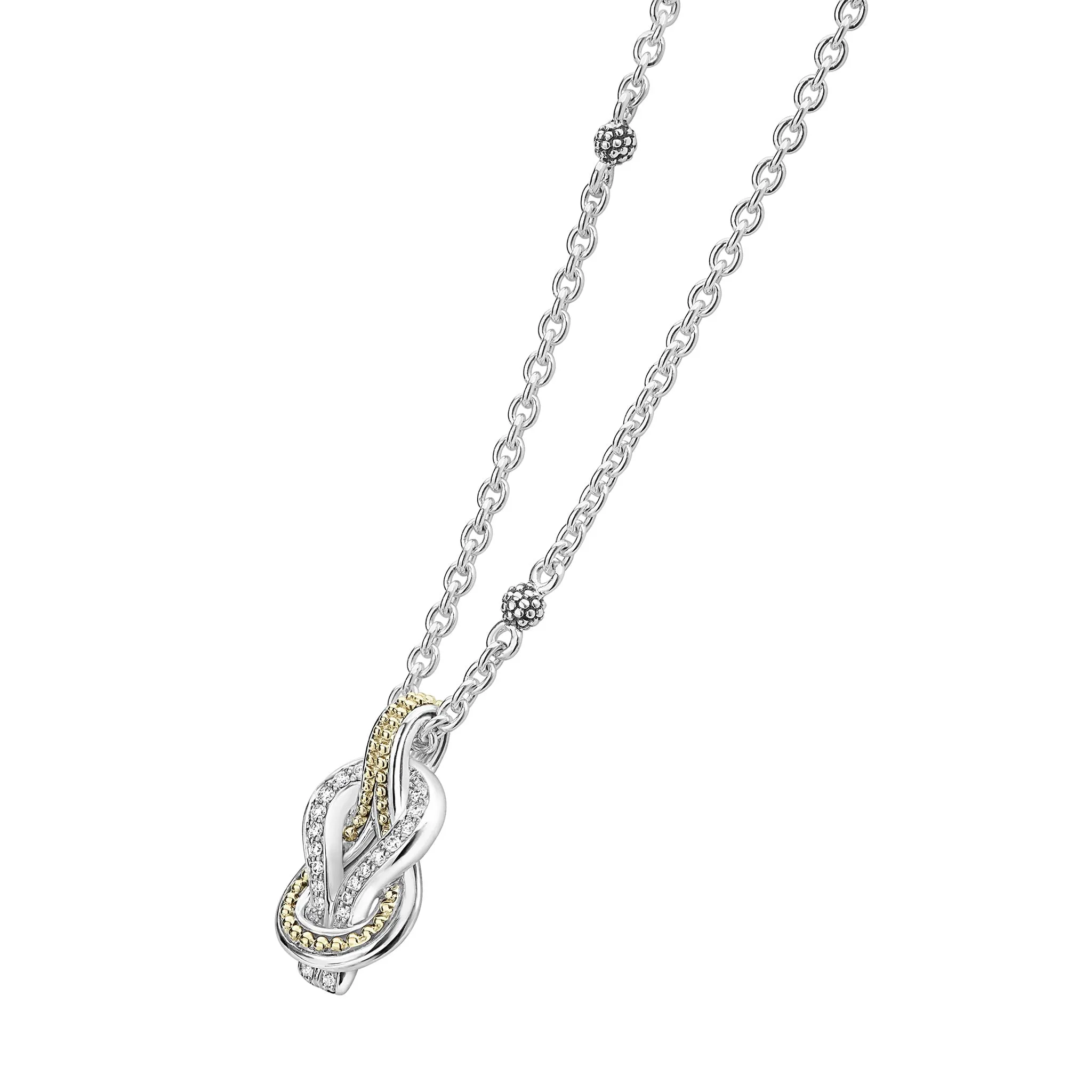 Lagos 18K and Sterling Silver Newport Diamond Knot Pendant