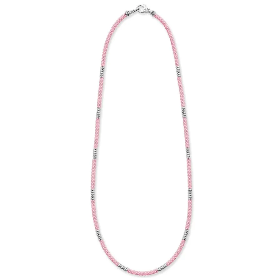 Lagos Pink Caviar 16"  Sterling Silver Station Necklace