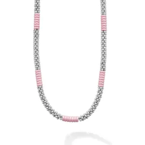Lagos Sterling Silver 18"  Pink Caviar Station Necklace