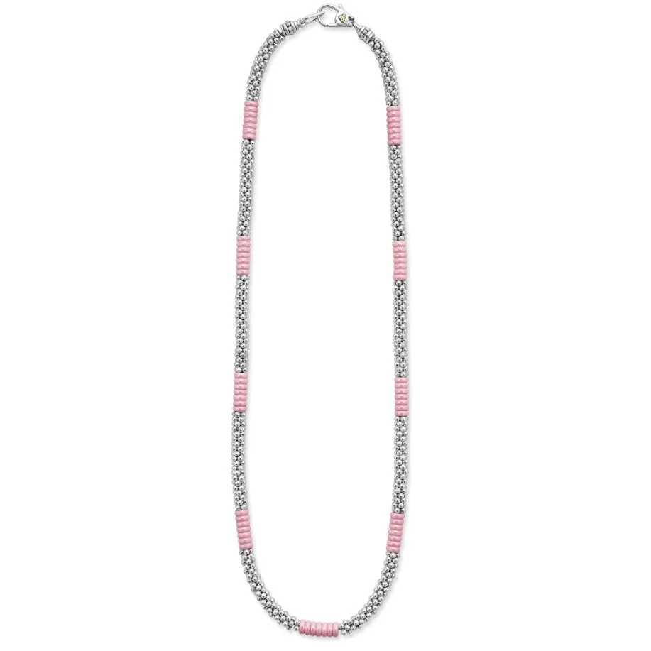 Lagos Sterling Silver 18"  Pink Caviar Station Necklace