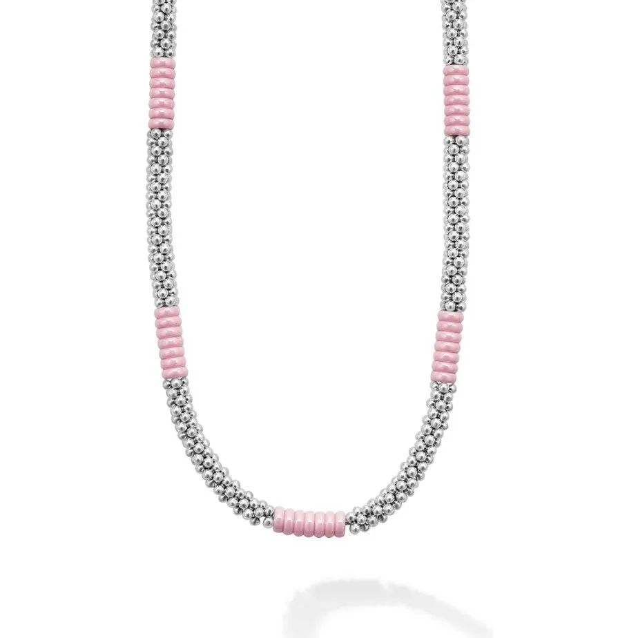 Lagos Sterling Silver 18"  Pink Caviar Station Necklace