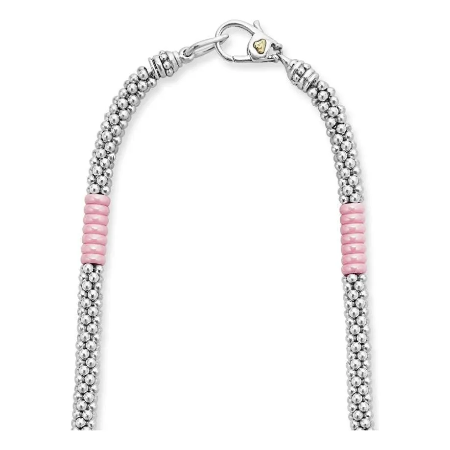 Lagos Sterling Silver 18"  Pink Caviar Station Necklace