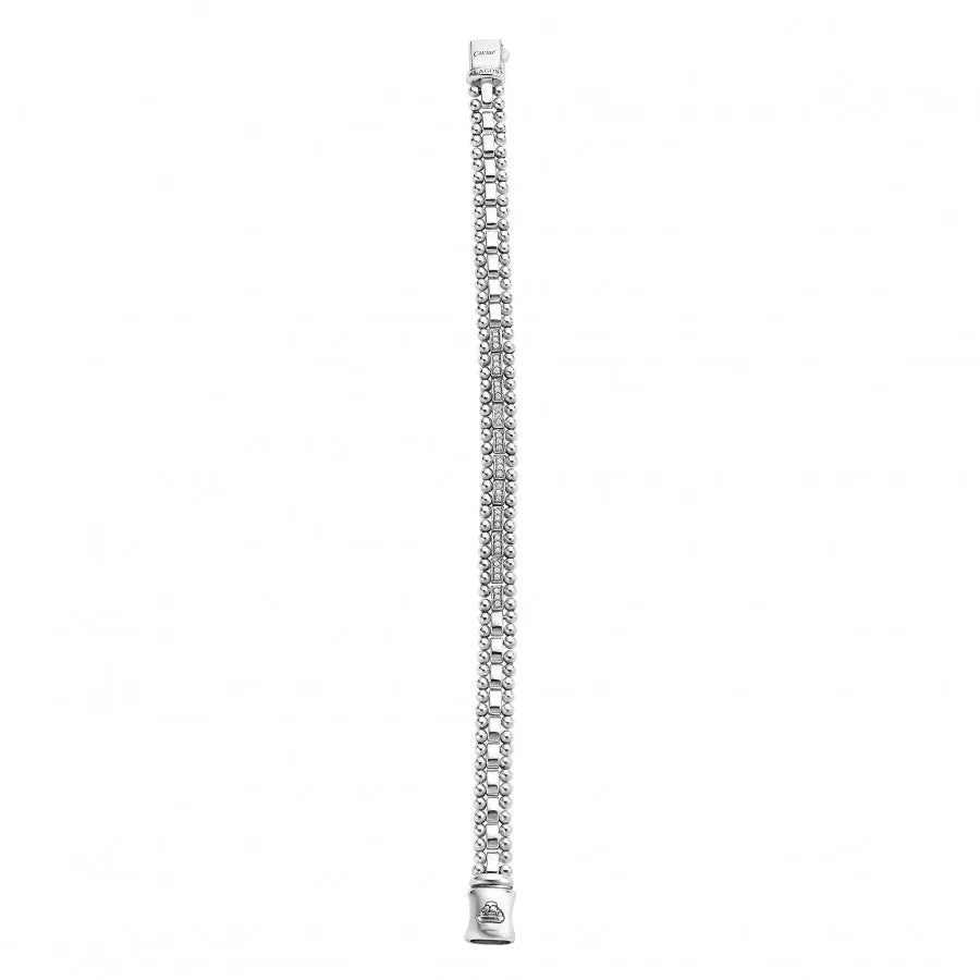 Lagos Sterling Silver Caviar Spark Diamond 11 Pave Station Bracelet